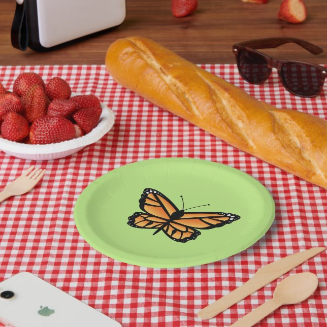 Plato De Papel Mariposa monarca Naranja (Picnic)