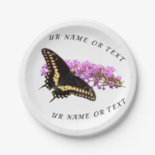 Plato De Papel Mariposa monarca ( negro / amarillo) en lila
