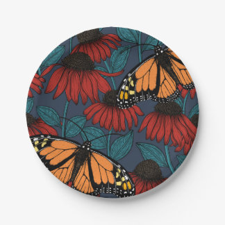 Plato De Papel Mariposa monarca sobre las colmenas rojas