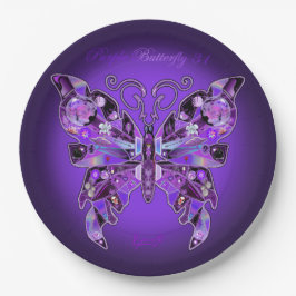 Plato De Papel Mariposa morada 31 Placas de papel