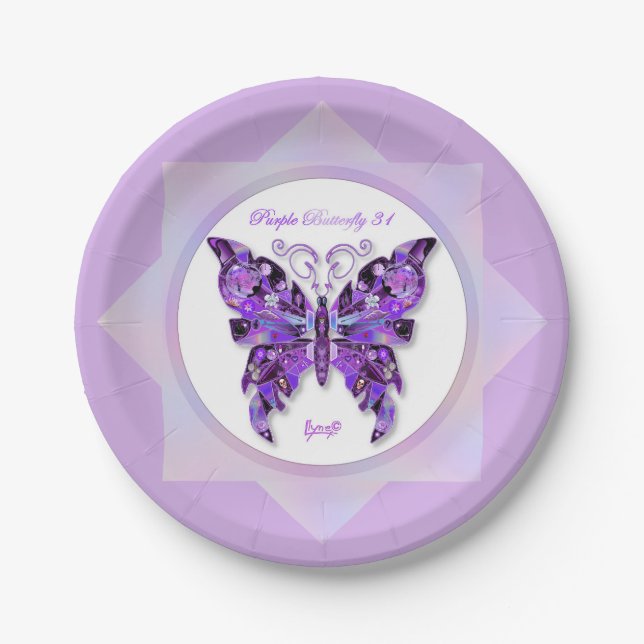Plato De Papel Mariposa morada 31 Placas de papel (Anverso)