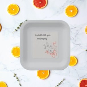 Plato De Papel Mariposa Naranja acuarela, rama de hojas grises