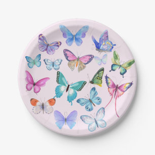 Plato De Papel Mariposa, naturaleza, primavera, rosa