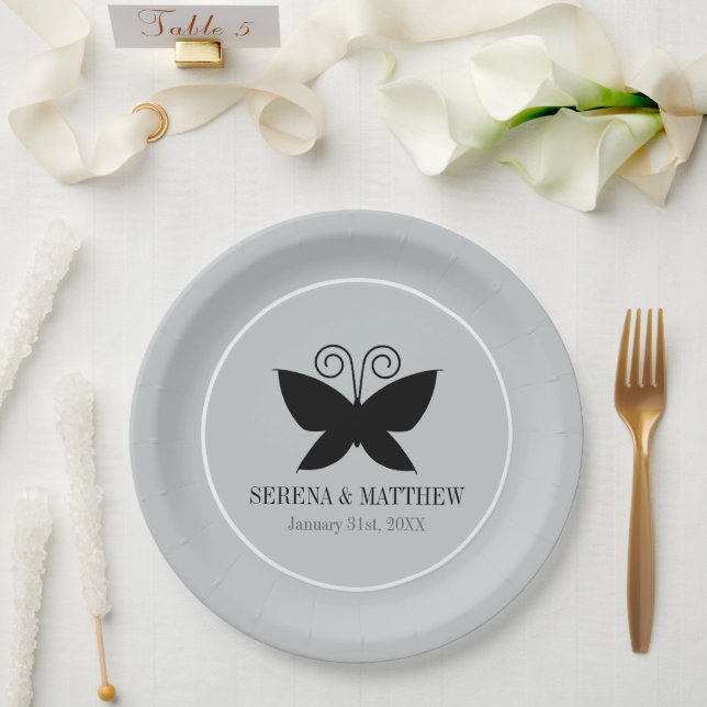 Plato De Papel Mariposa negra (Boda)