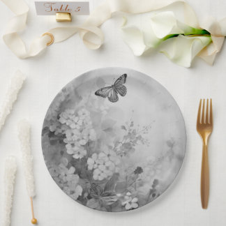 Plato De Papel Mariposa negra y blanca
