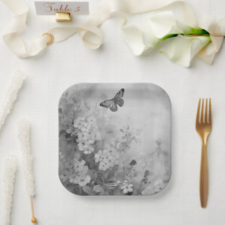 Plato De Papel Mariposa negra y blanca