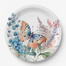 Plato De Papel Mariposa pradera romántica