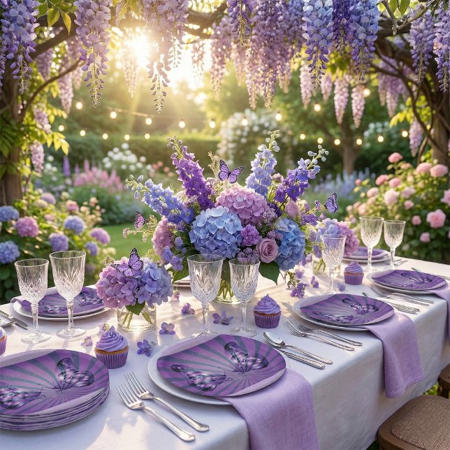 Plato De Papel Mariposa púrpura abstracta con alas radiantes (Subido por el creador)