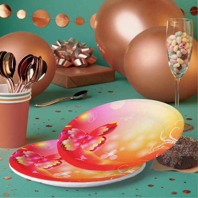 Plato De Papel Mariposa roja (Multi)