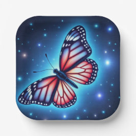 Plato De Papel Mariposa rojaBlancaAzul