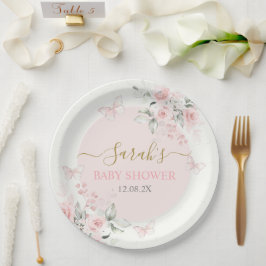 Plato De Papel Mariposa rosa encantada