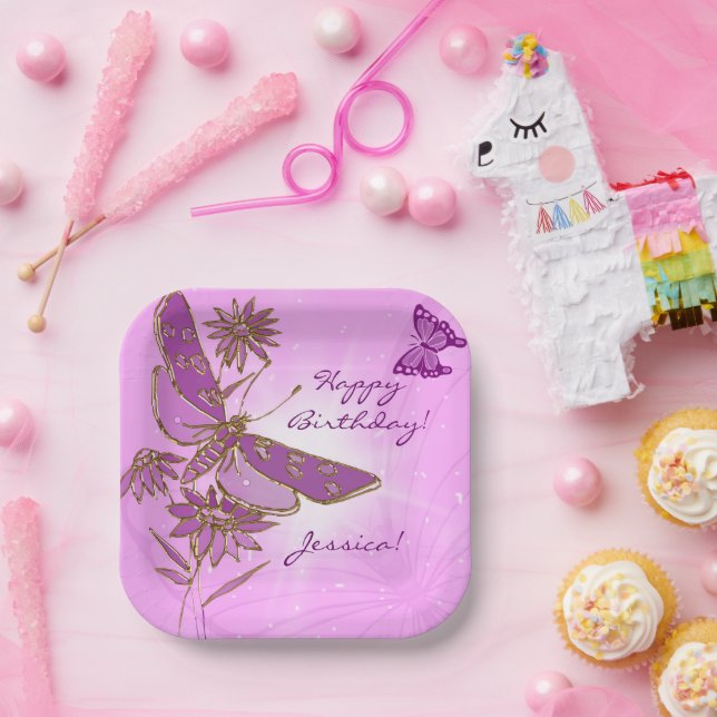 Plato De Papel Mariposa Rosa Pastel (Fiesta)