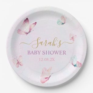 Plato De Papel Mariposa rosa púrpura encantada