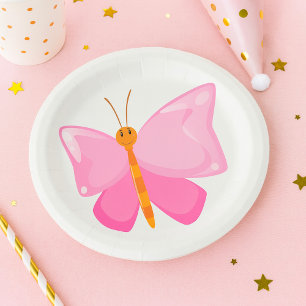 Plato De Papel Mariposa rosa sonriente