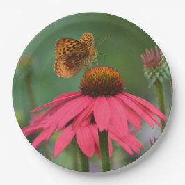 Plato De Papel Mariposa Sobre La Flor De Cono Rosa