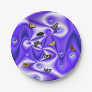 Plato De Papel Mariposa y Perlas en seda morada