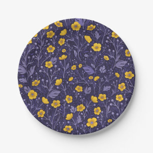 Plato De Papel Mariposas, amarillas y violetas