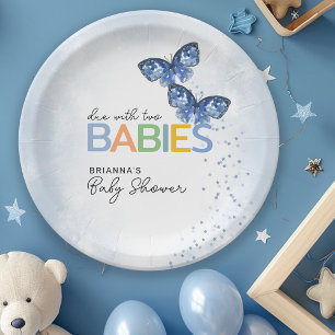 Plato De Papel Mariposas azules por Baby Shower de dos gemelos