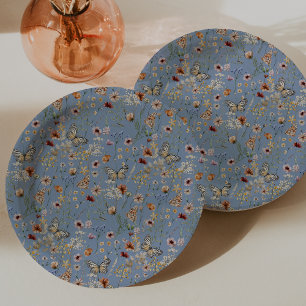 Plato De Papel Mariposas Boho Azules