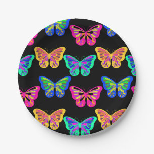 Plato De Papel Mariposas Coloridas Lepidópteros Vaporwave