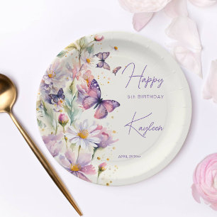 Plato De Papel Mariposas cumpleaños lavanda morado impreso