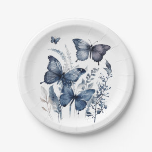 Plato De Papel Mariposas de arte Delft azules y blancas con flore