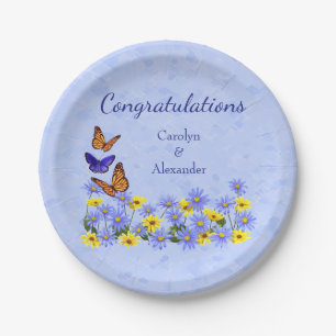 Plato De Papel Mariposas de bonito y Jardín de primavera de Daisi