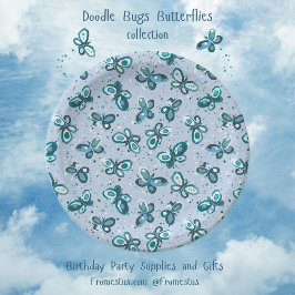 Plato De Papel Mariposas Doodle Bugs - azul - patrón continuo.