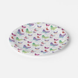 Plato De Papel Mariposas elegantes violeta y azul brillante