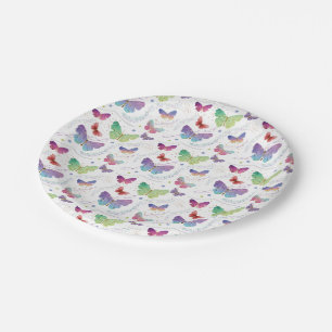 Plato De Papel Mariposas elegantes violeta y azul brillante