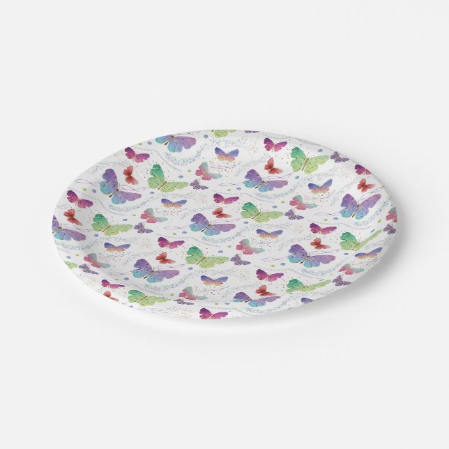Plato De Papel Mariposas elegantes violeta y azul brillante (Angular)
