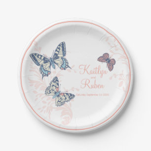 Plato De Papel Mariposas entintadas boda de arte blanco