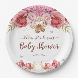 Plato De Papel Mariposas florales Baby Shower rosa