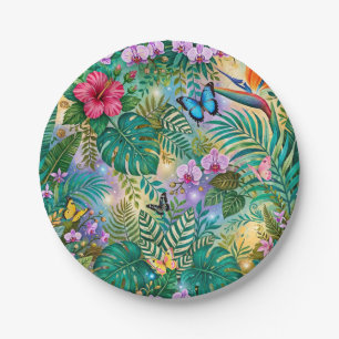 Plato De Papel Mariposas Flores Fantasía Selvática Alegre