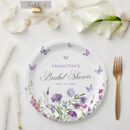 Plato De Papel Mariposas Modernas Floral Purple Bridal Shower