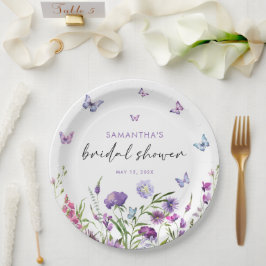 Plato De Papel Mariposas Modernas Floral Purple Bridal Shower
