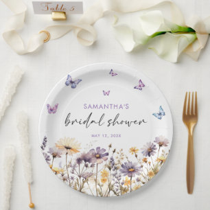 Plato De Papel Mariposas Modernas Floral Purple Bridal Shower