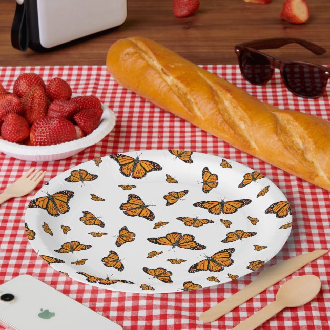 Plato De Papel Mariposas monarcas (Picnic)
