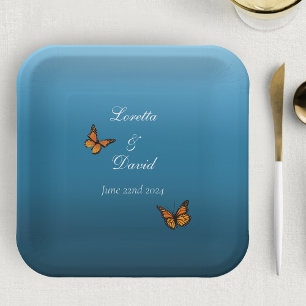 Plato De Papel Mariposas monarcas Azul Ombre