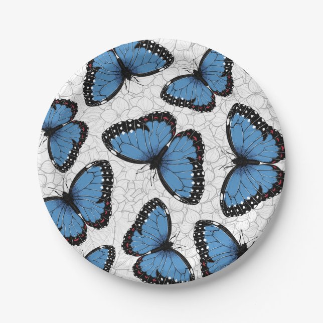 Plato De Papel Mariposas morfo azules (Anverso)