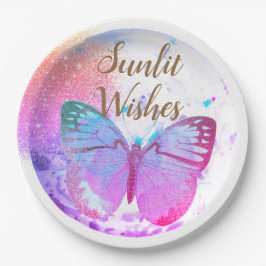 Plato De Papel Mariposas Opal Golden Rainbow Shimmer