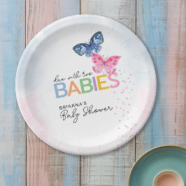 Plato De Papel Mariposas por dos bebés Baby Shower