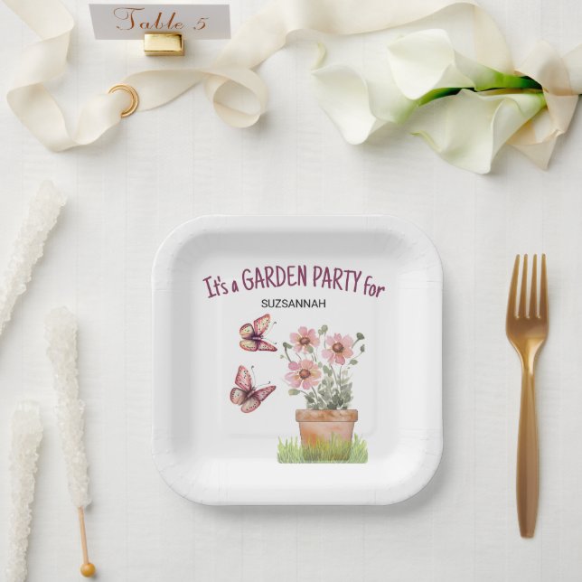 Plato De Papel Mariposas Pott Floral Garden (Boda)
