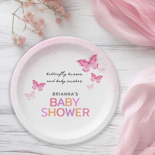 Plato De Papel Mariposas rosadas Girly Baby Shower (Subido por el creador)