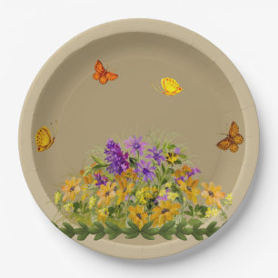 Plato De Papel Mariposas y flores