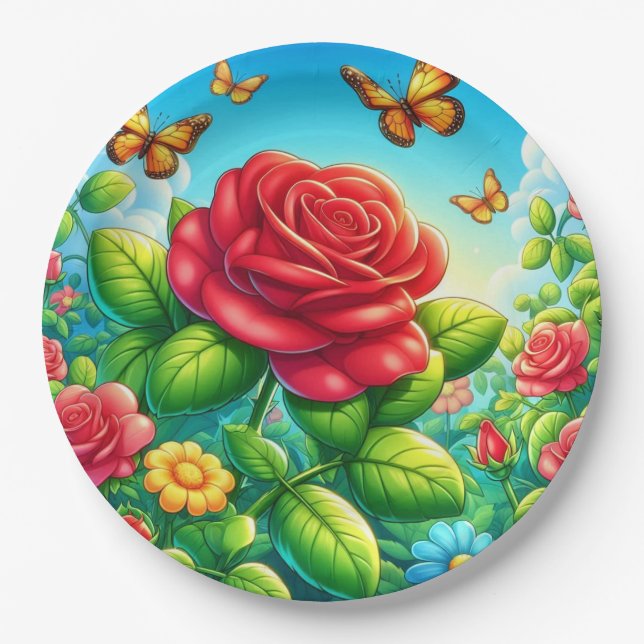 Plato De Papel Mariposas y Rosas encantadas (Anverso)