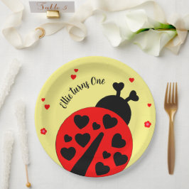 Plato De Papel Mariquita adorable con corazones