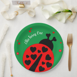 Plato De Papel Mariquita adorable con corazones