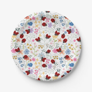 Plato De Papel Mariquitas Lindas Flores Silvestres Floral Caprich