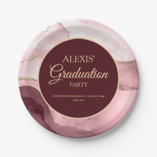 Plato De Papel Mármol Ágata Rosa Borgoña Graduación
